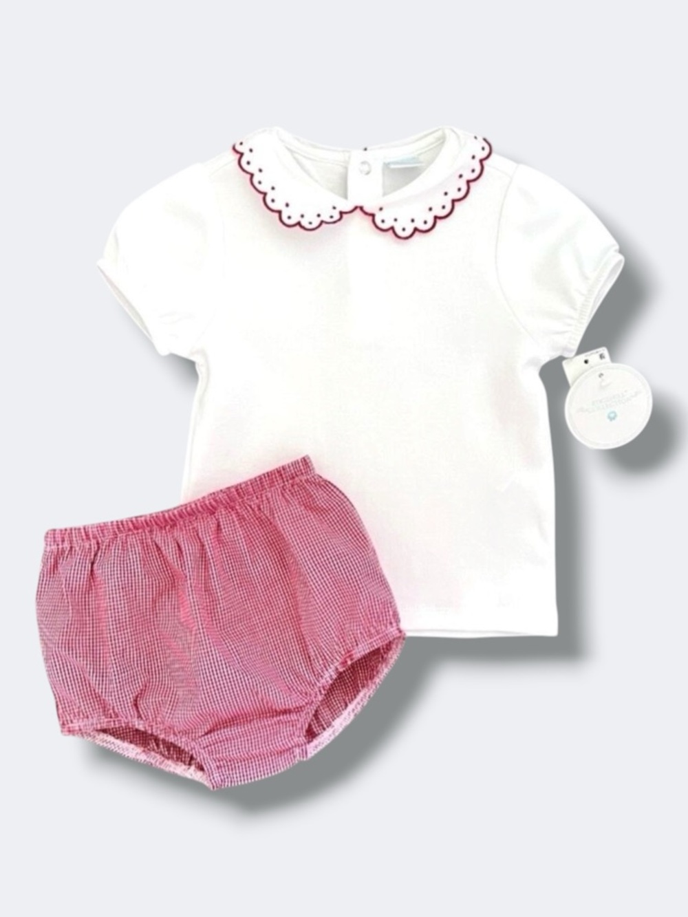 Edgehill Collection Girls 18M Outfit White Top Red Gingham Bloomers Peter Pan